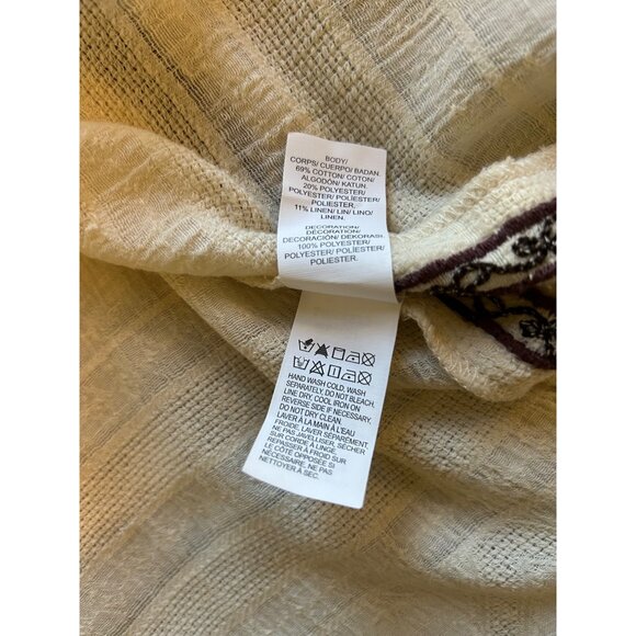 Lucky Brand Boho Peasant Top M White Embroidered Floral Long Sleeve Tunic Blouse - Picture 8 of 10